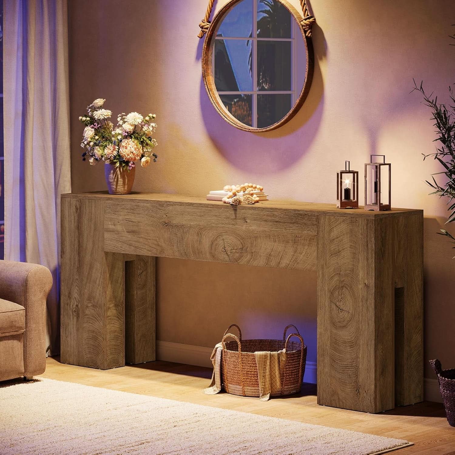 71 Inch Burlywood Console Tabletop Entryway Hallway - VivoSpazio