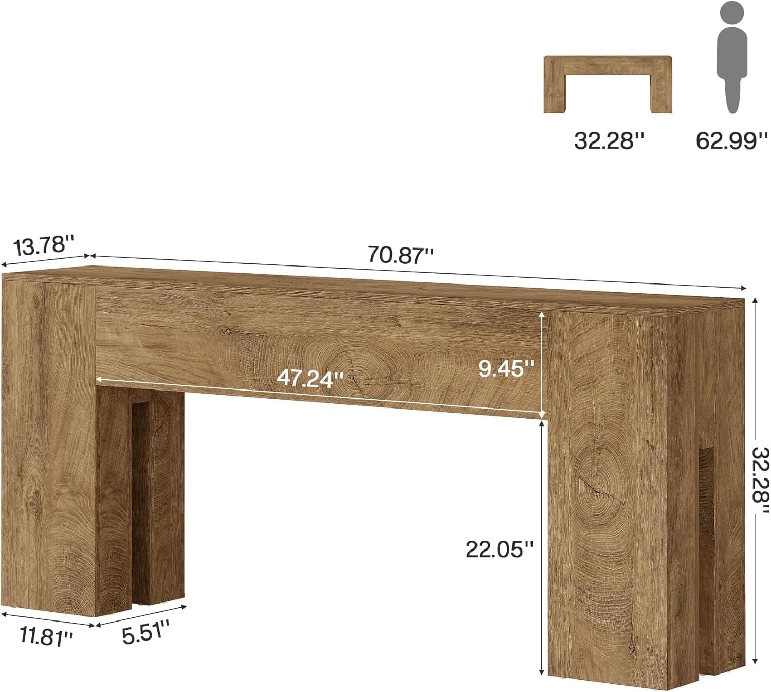 71 Inch Burlywood Console Tabletop Entryway Hallway - VivoSpazio