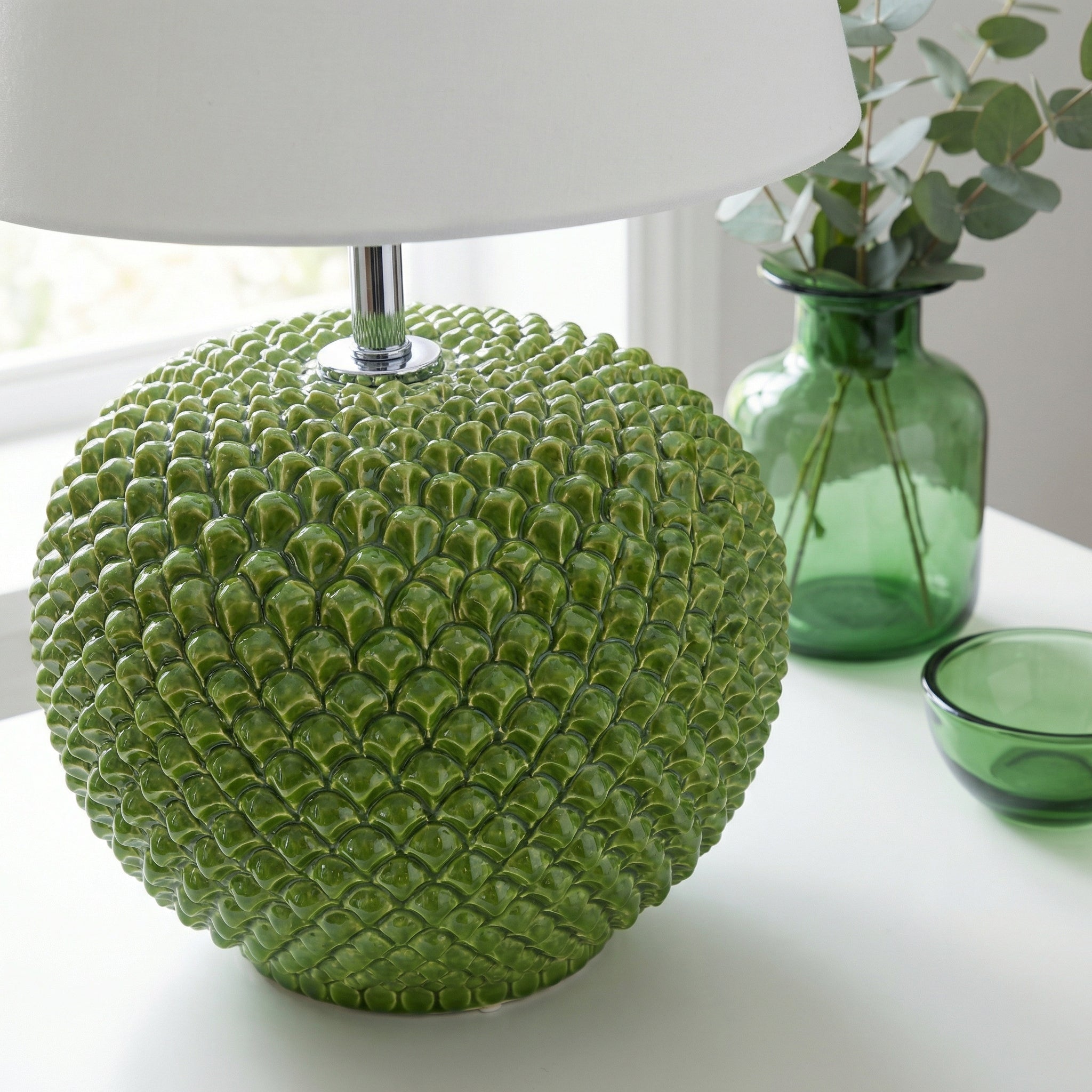 Lume a Palla Pigna in Ceramica di Caltagirone — Verde Foglia - VivoSpazio