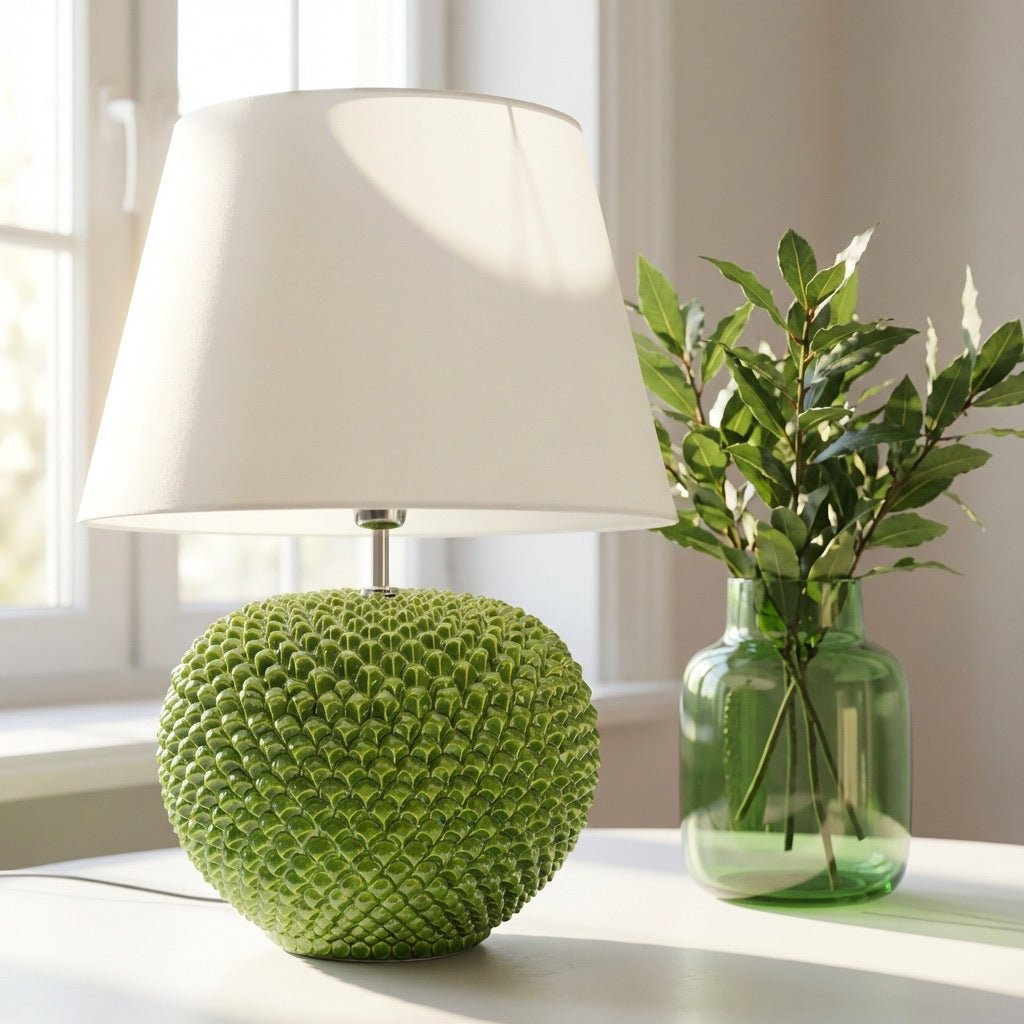 Lume a Palla Pigna in Ceramica di Caltagirone — Verde Foglia - VivoSpazio