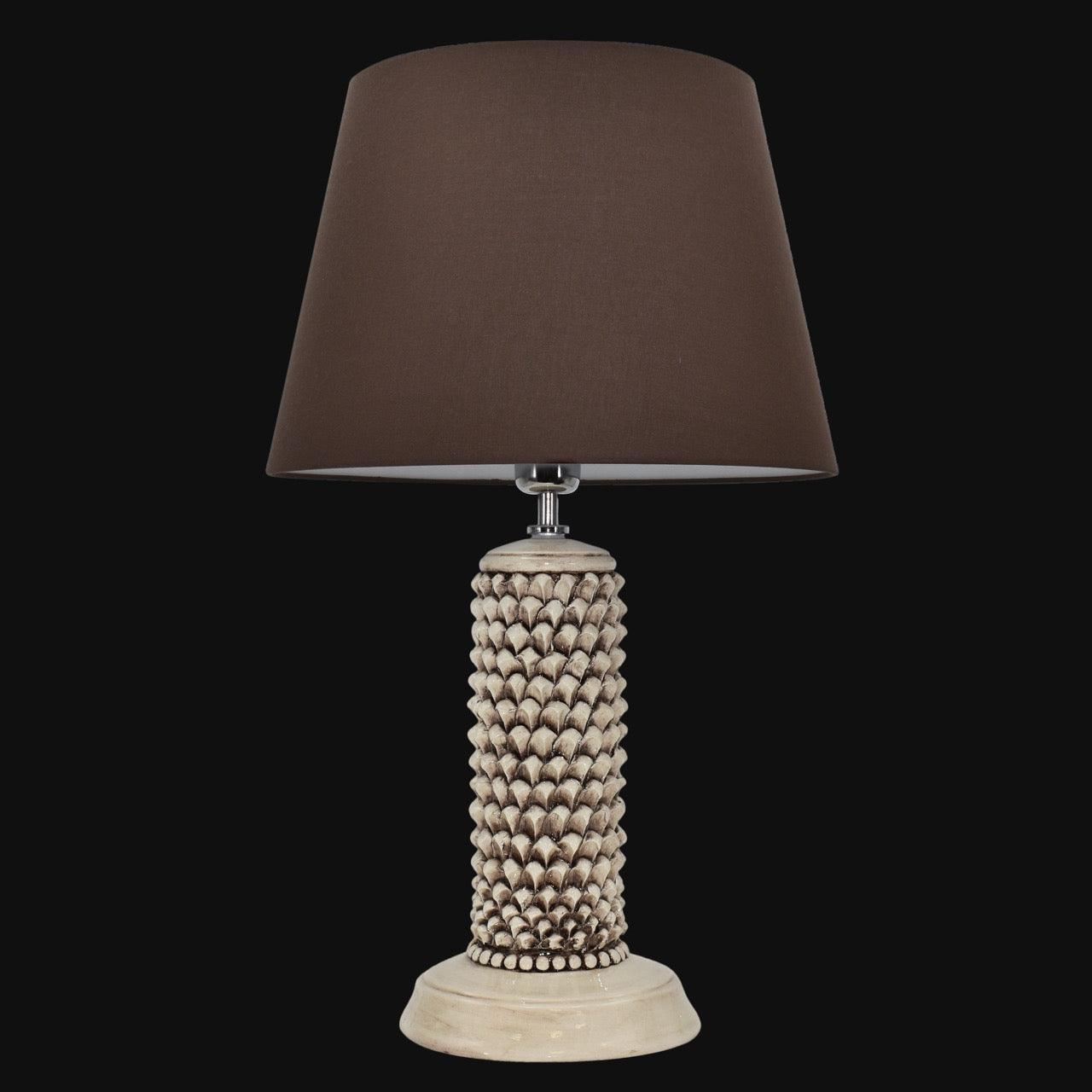 Lume Pigna Cilindro in Ceramica di Caltagirone h 60 cm — Madreperla Antichizzato - VivoSpazio