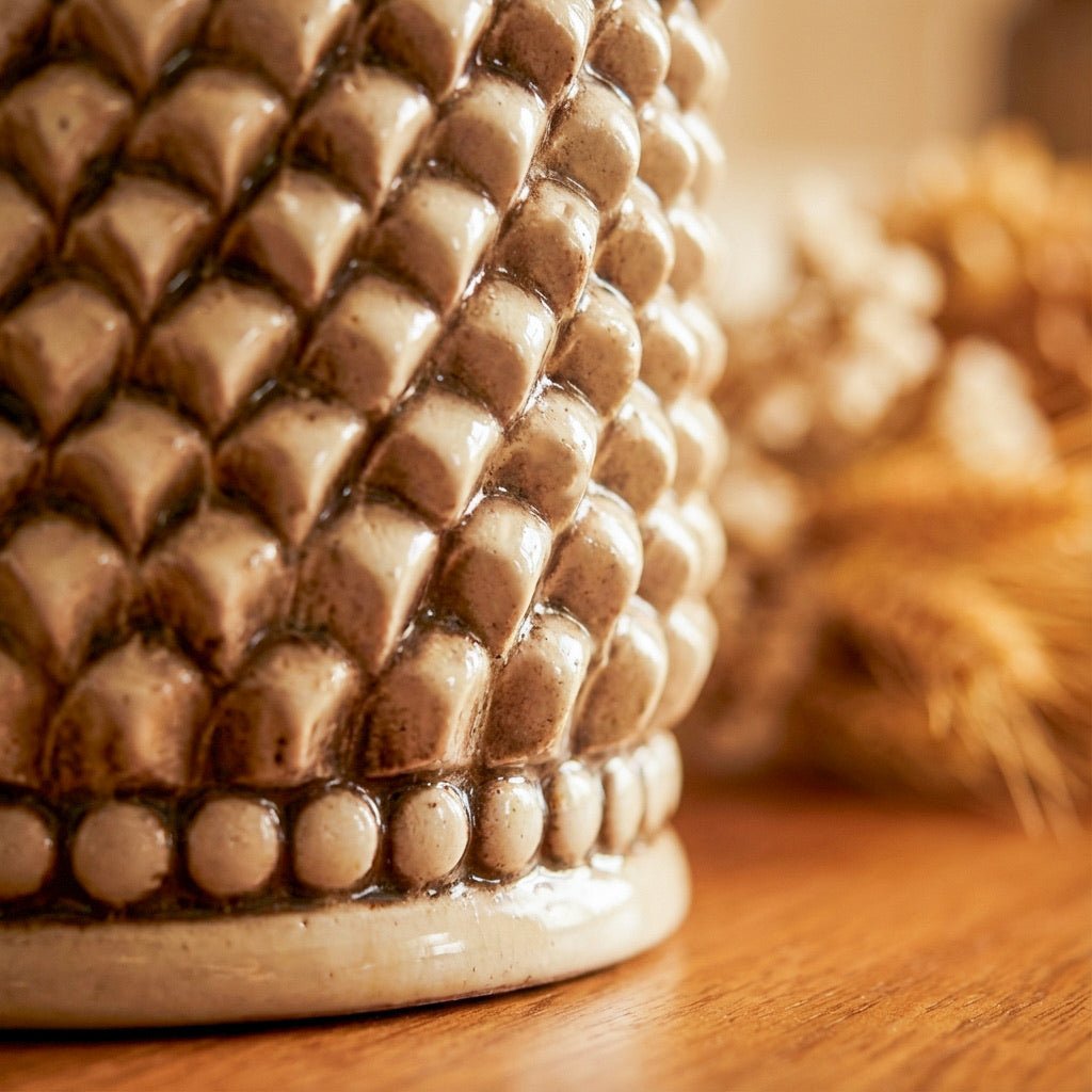 Lume Pigna Cilindro in Ceramica di Caltagirone h 60 cm — Madreperla Antichizzato - VivoSpazio