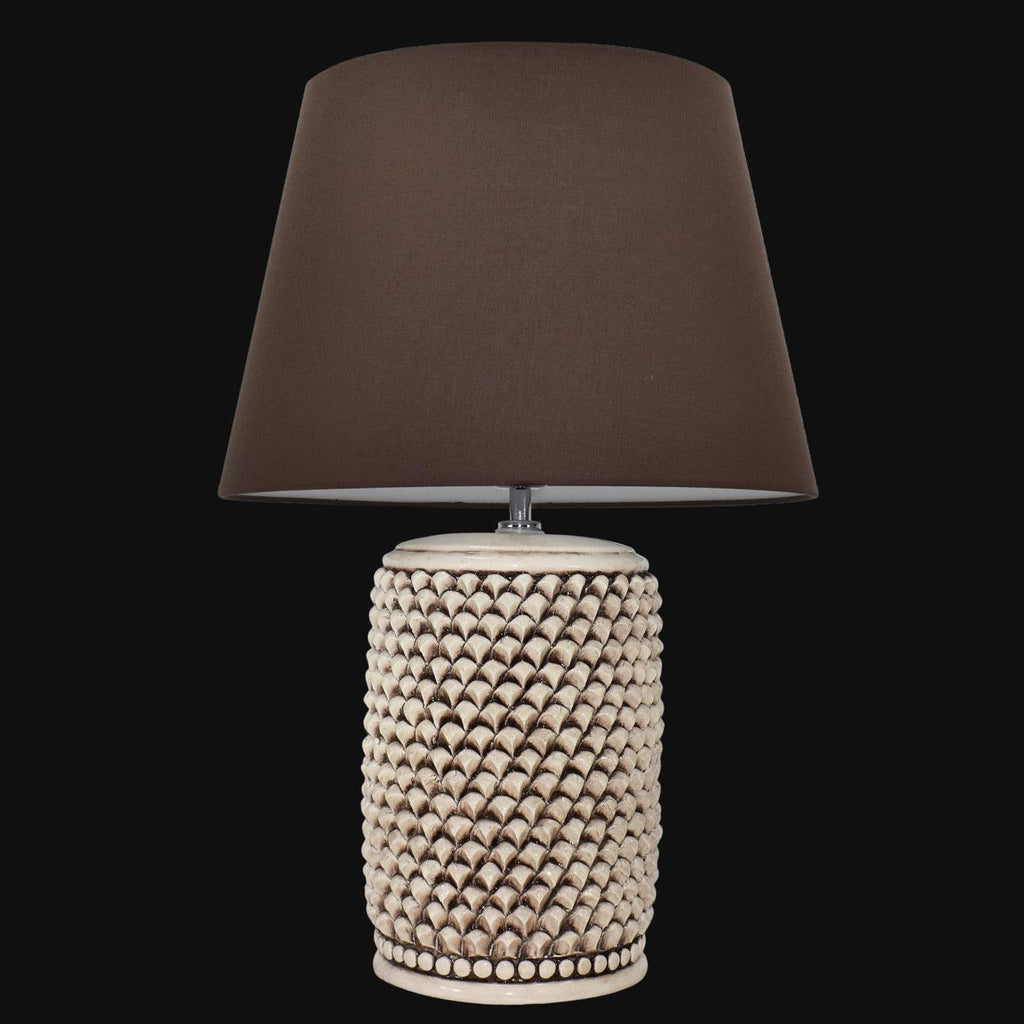 Lume Pigna Cilindro in Ceramica di Caltagirone h 60 cm — Madreperla Antichizzato - VivoSpazio
