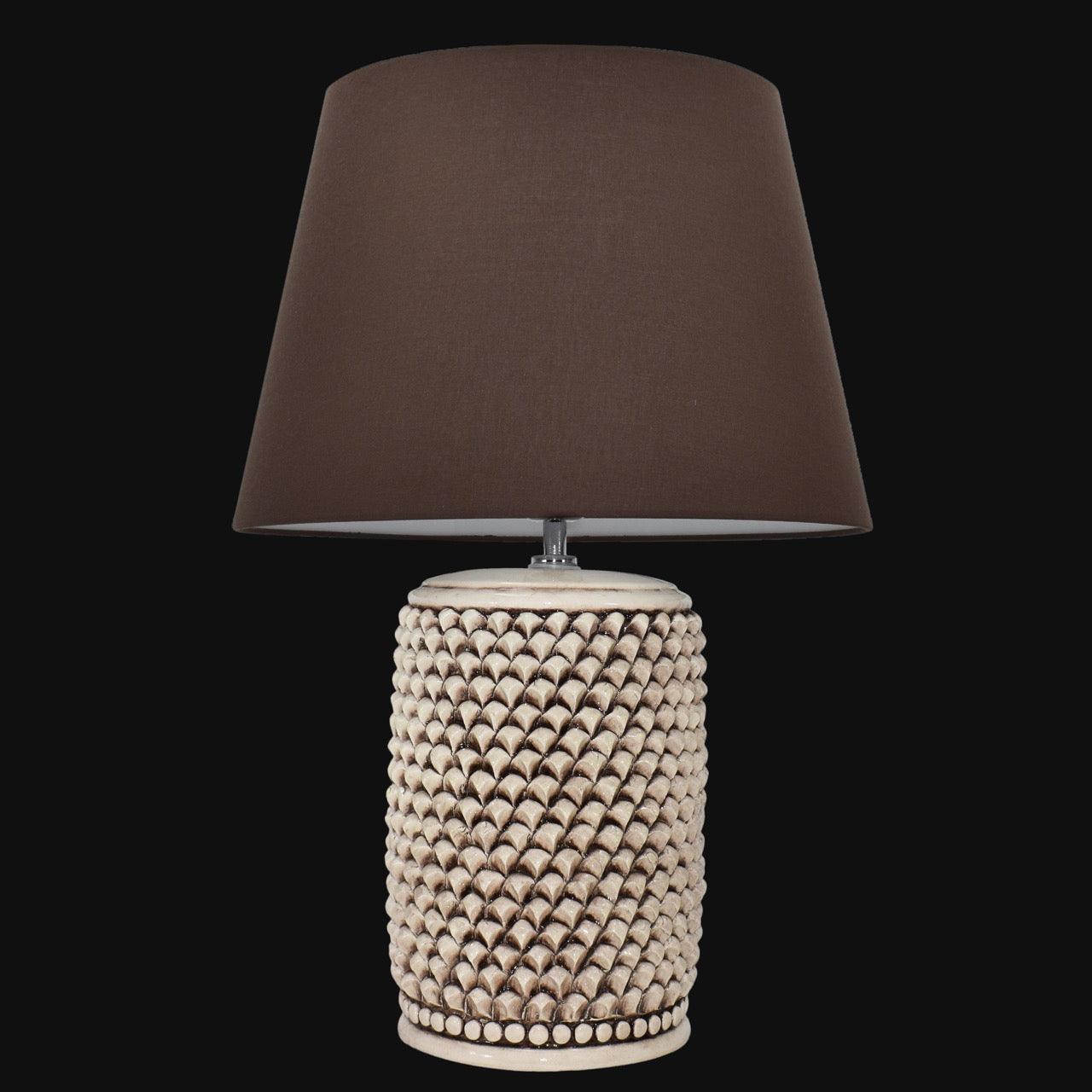 Lume Pigna Cilindro in Ceramica di Caltagirone h 60 cm — Madreperla Antichizzato - VivoSpazio