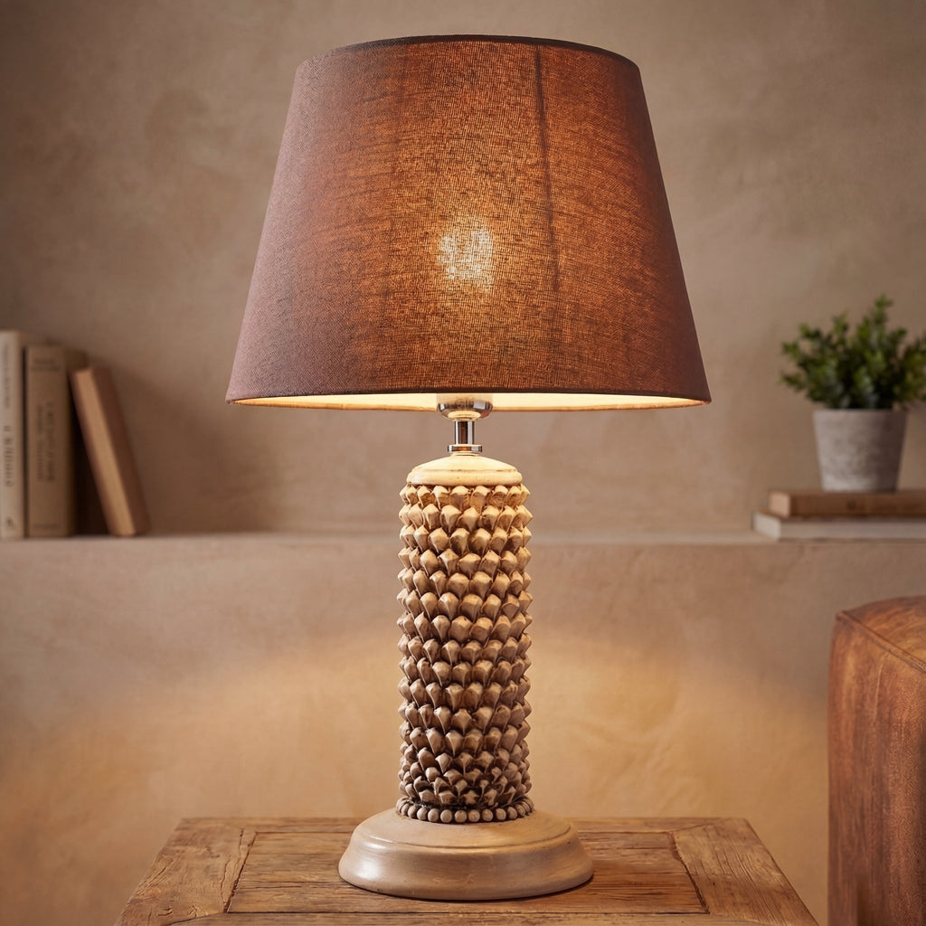 Lume Pigna Cilindro in Ceramica di Caltagirone h 60 cm — Madreperla Antichizzato - VivoSpazio
