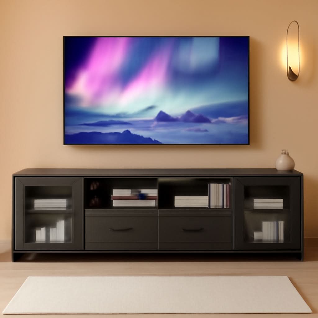 Matte Black 70 Inch TV Entertainment Center With Outlets - VivoSpazio